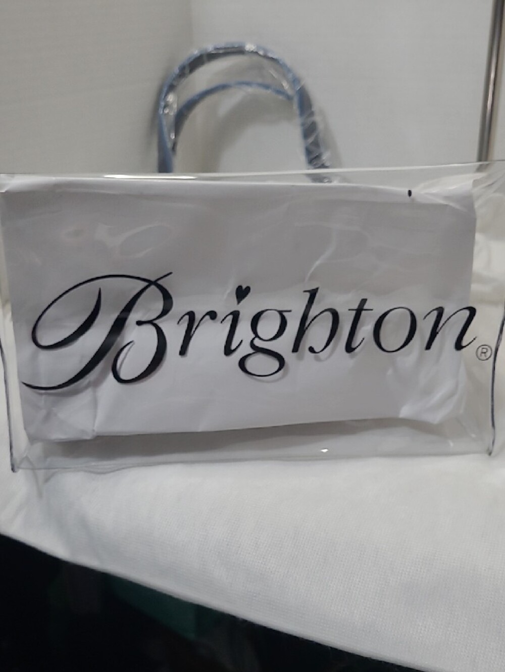 Brighton Clear Tote with Navy Handles and Multicolor Heart Motif - Picture 4 of 4